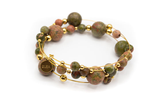 bracelet fil mémoire acier et pierre naturelle jaspe unakite