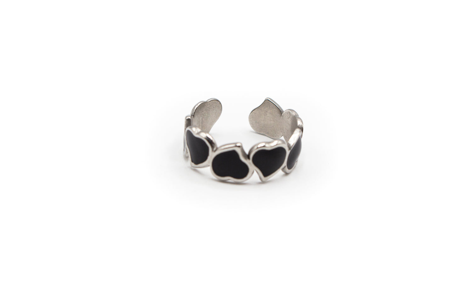 anillo ajustable acero corazones negros