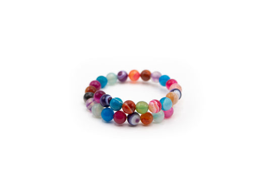 bracelet en fil de mémoire et pierres naturelles d'agates multicolores