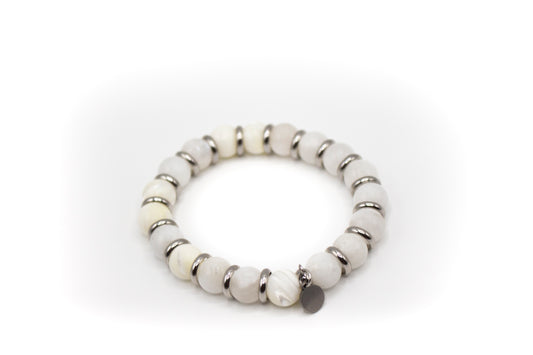 pulsera piedra natural nácar y separadores de acero