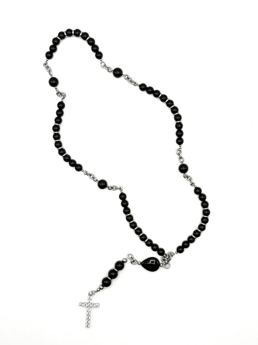 rosario de piedra natural ónix con cadena acero inoxidable