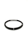 pulsera de cuero negro y acero inoxidable