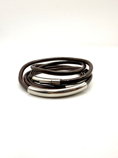 collier, bracelet multi-tours ou ceinture... au choix... cuir marron et acier inoxydable