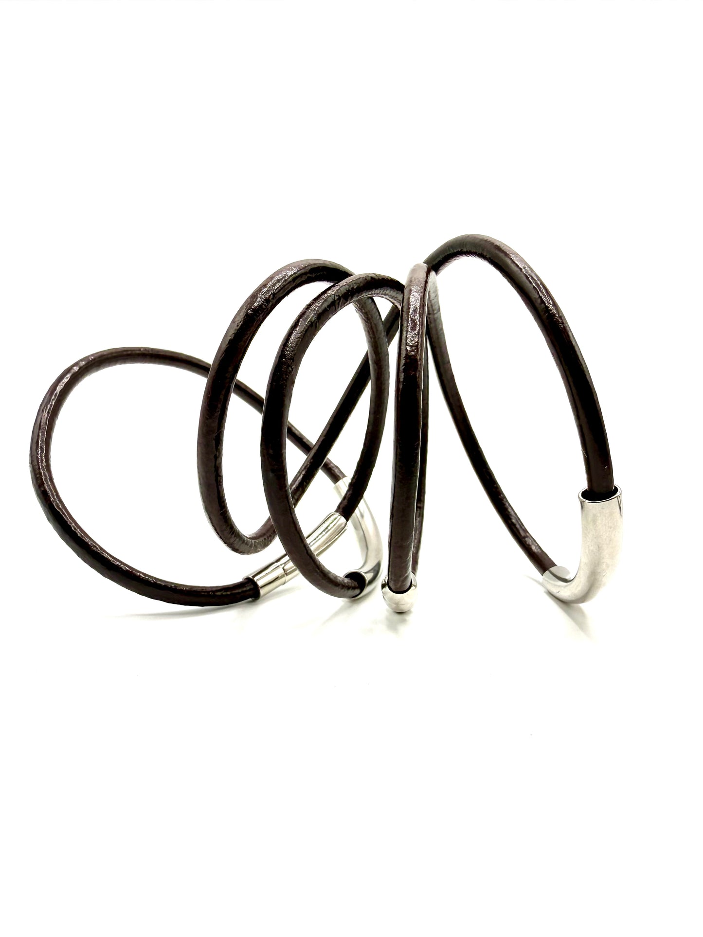 collier, bracelet multi-tours ou ceinture... au choix... cuir marron et acier inoxydable
