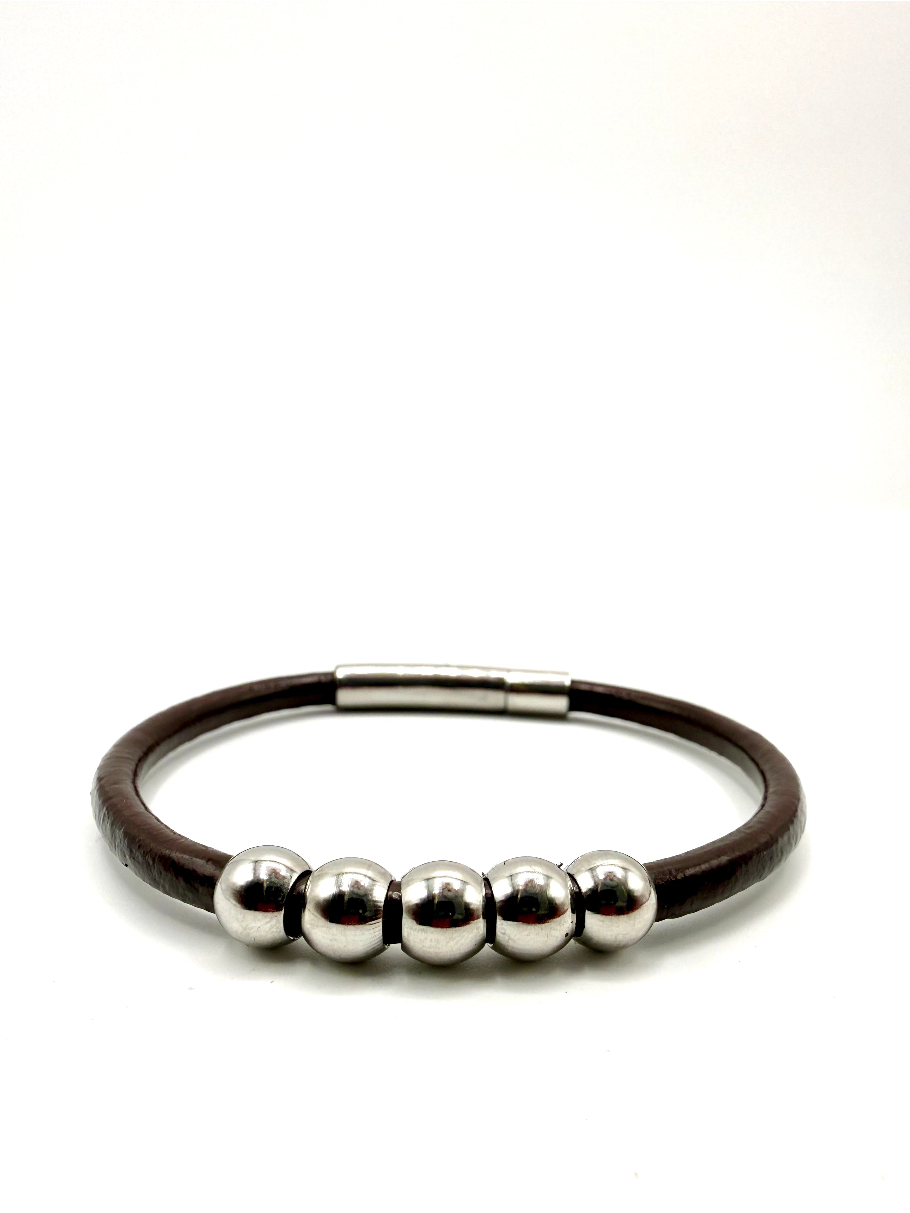 pulsera cuero marrón y acero inoxidable