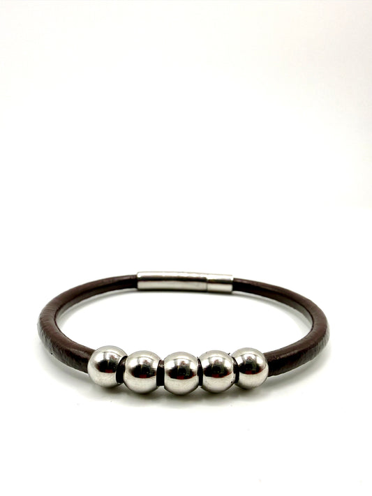 pulsera cuero marrón y acero inoxidable