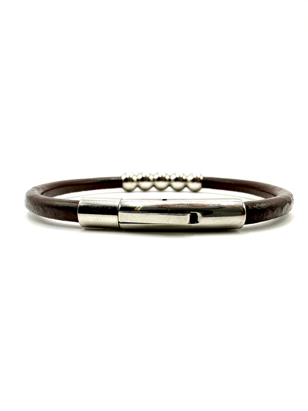 pulsera cuero marrón y acero inoxidable