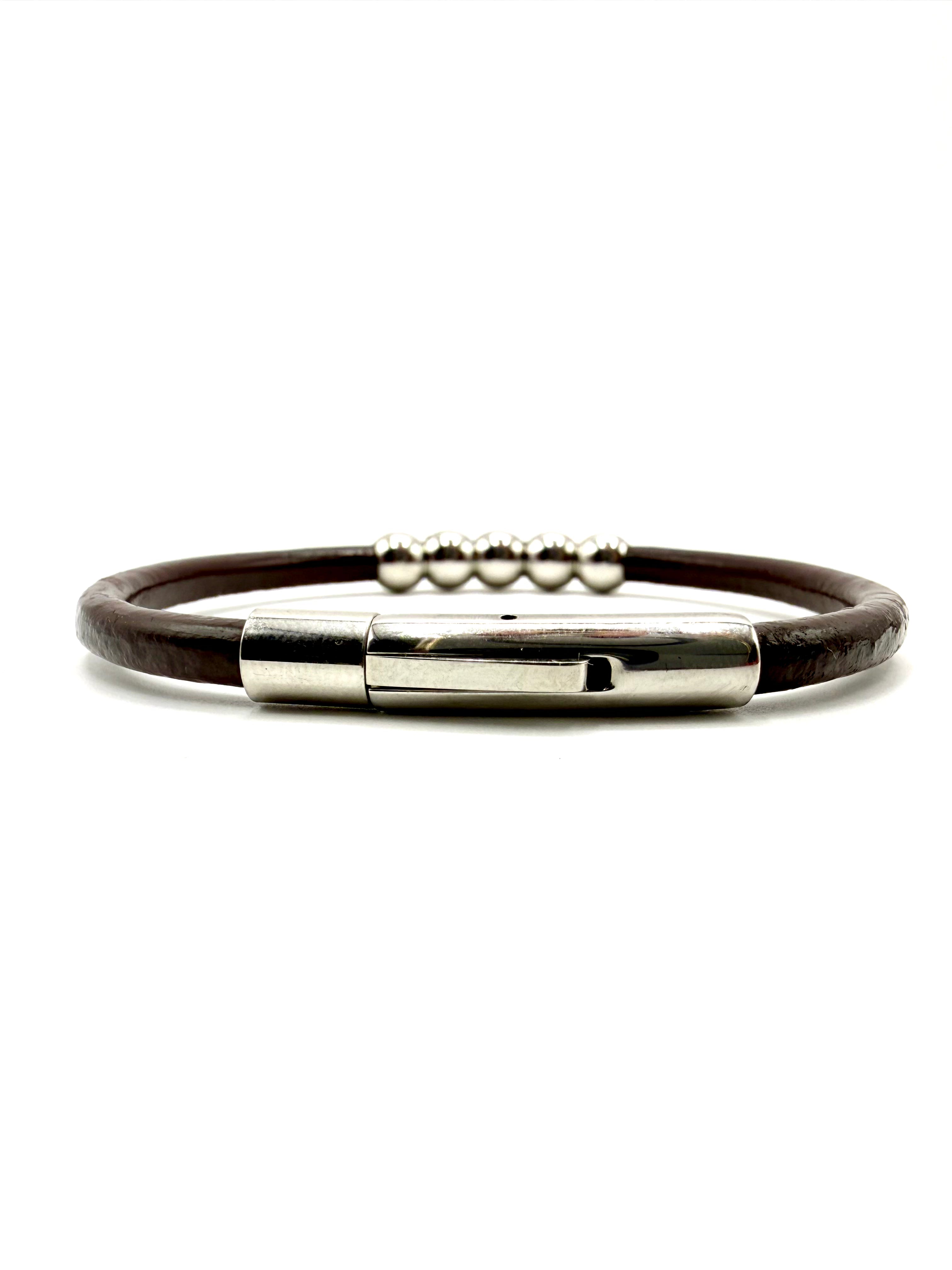 pulsera cuero marrón y acero inoxidable