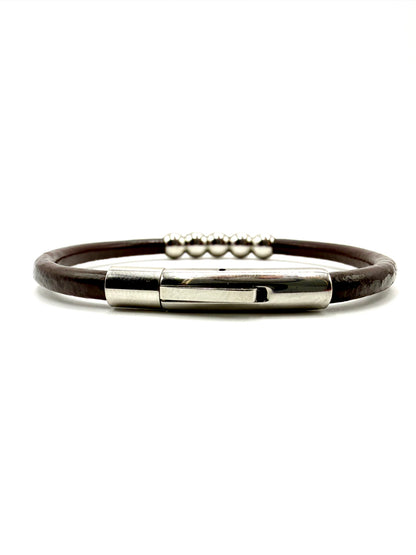 pulsera cuero marrón y acero inoxidable