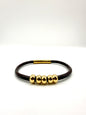 pulsera de cuero marrón y acero inoxidable bañado en oro de 14K