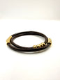 Collier ou bracelet multi-rangs... comme vous préférez... en cuir marron et acier inoxydable plaqué or 14 carats