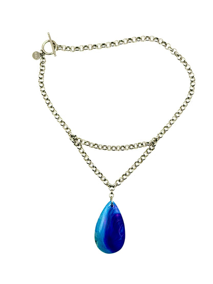 collar exclusivo Agata Azul y acero inoxidable