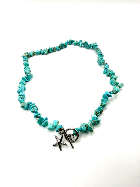 collar de piedra natural turquesa y colgante de estrella de mar de acero inoxidable