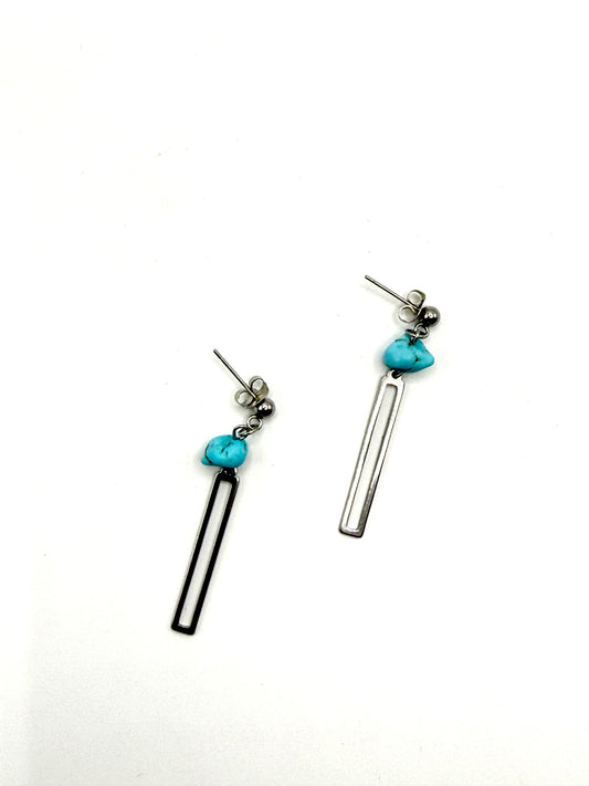 pendientes de acero y turquesa natural