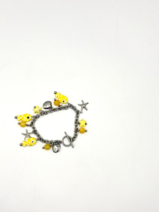 pulsera peces amarillos de ceramica, ágata amarilla y acero inoxidable