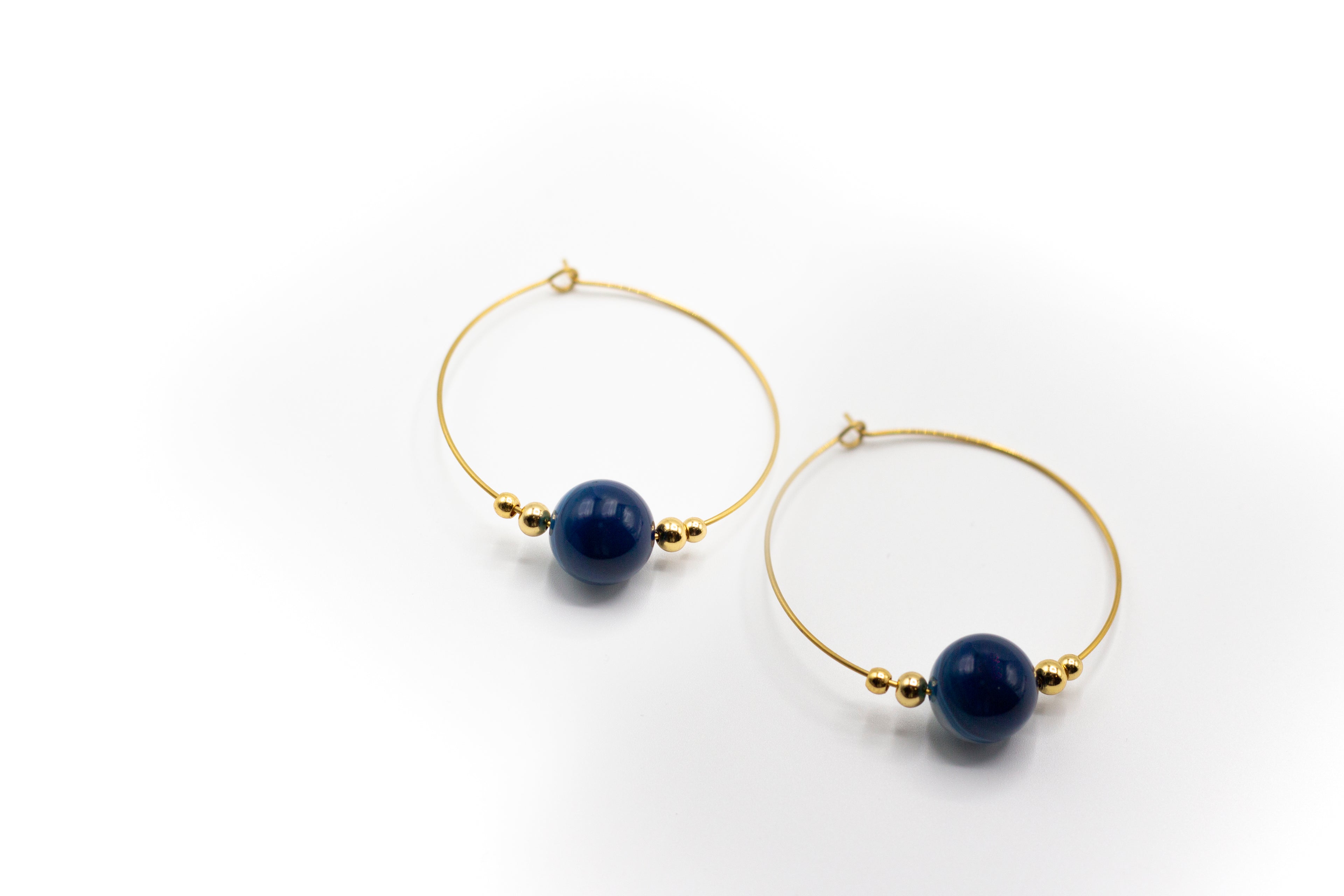 pendientes de aro Agata Azul y acero inoxidable color oro