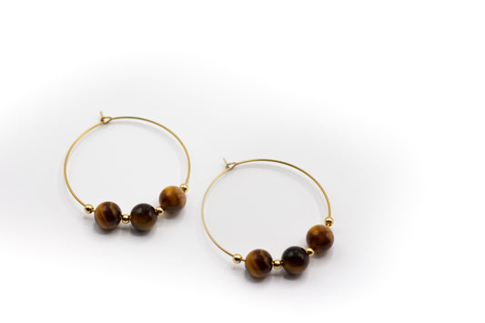 Creolen aus Tigerauge und goldfarbenem Edelstahl