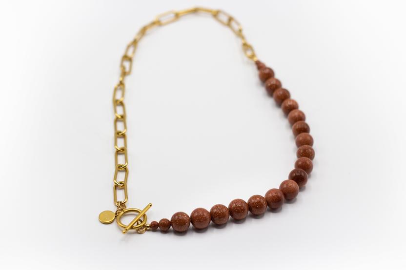 Collar acero inoxidable dorado y piedra natural aventurina