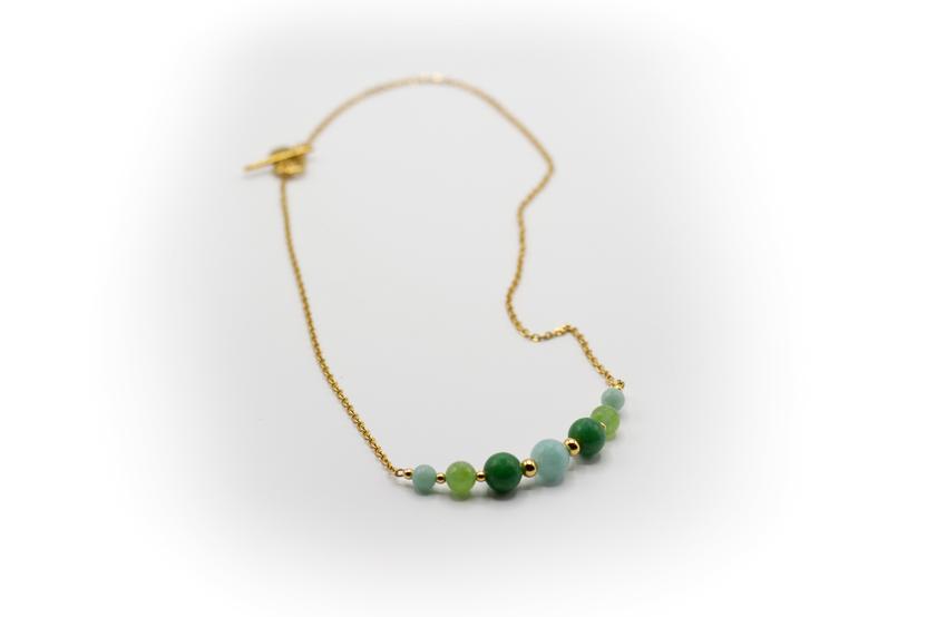 Collar Corto Acero Inoxidable Y Piedra Natural Jade