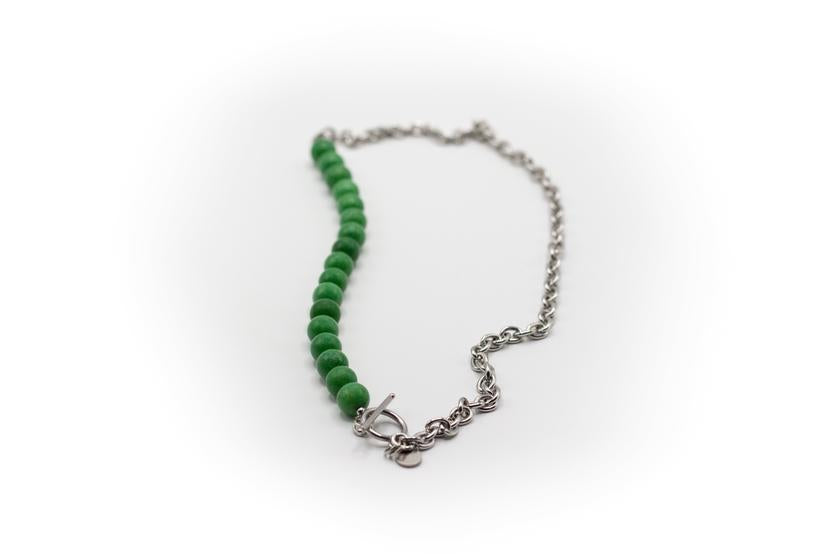 Collar Corto Acero Inoxidable Color Plata y Piedra Natural Jade