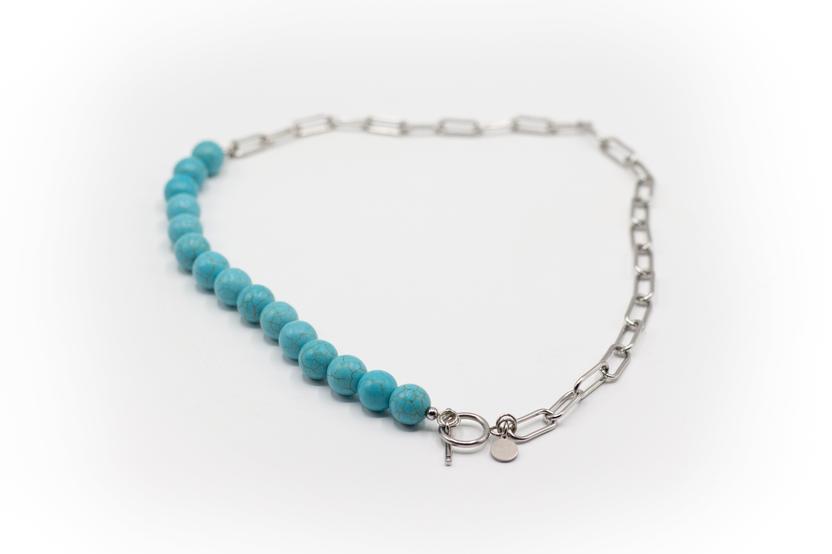 Collar Mediano Acero inoxidable y Piedra Natural Turquesa