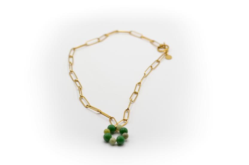 Collar Corto Acero Inoxidable Color Oro con Colgante de Piedra Natural Jade