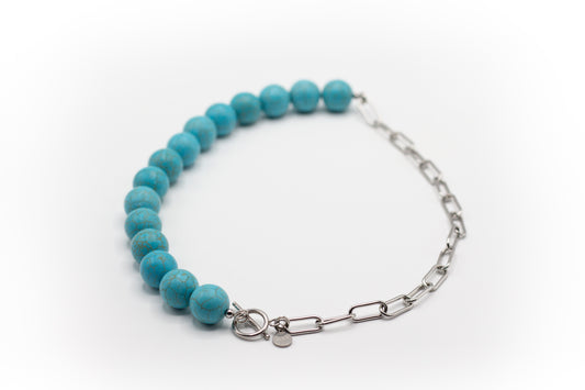 Kurze Halskette aus Edelstahl und natürlichem Türkisstein