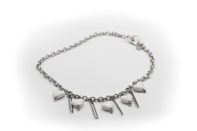 Collar Corto Acero Inoxidable Color Plata y Cerámica