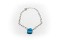 Collar Mediano Acero Inoxidable Color Plata y Piedra Natural Ágata Azul