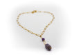 Mittlere Halskette aus goldfarbenem Edelstahl und natürlichem Amethyststein