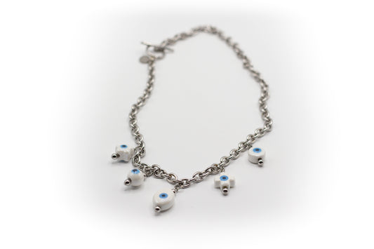 Silberfarbene Halskette aus Edelstahl und Keramik