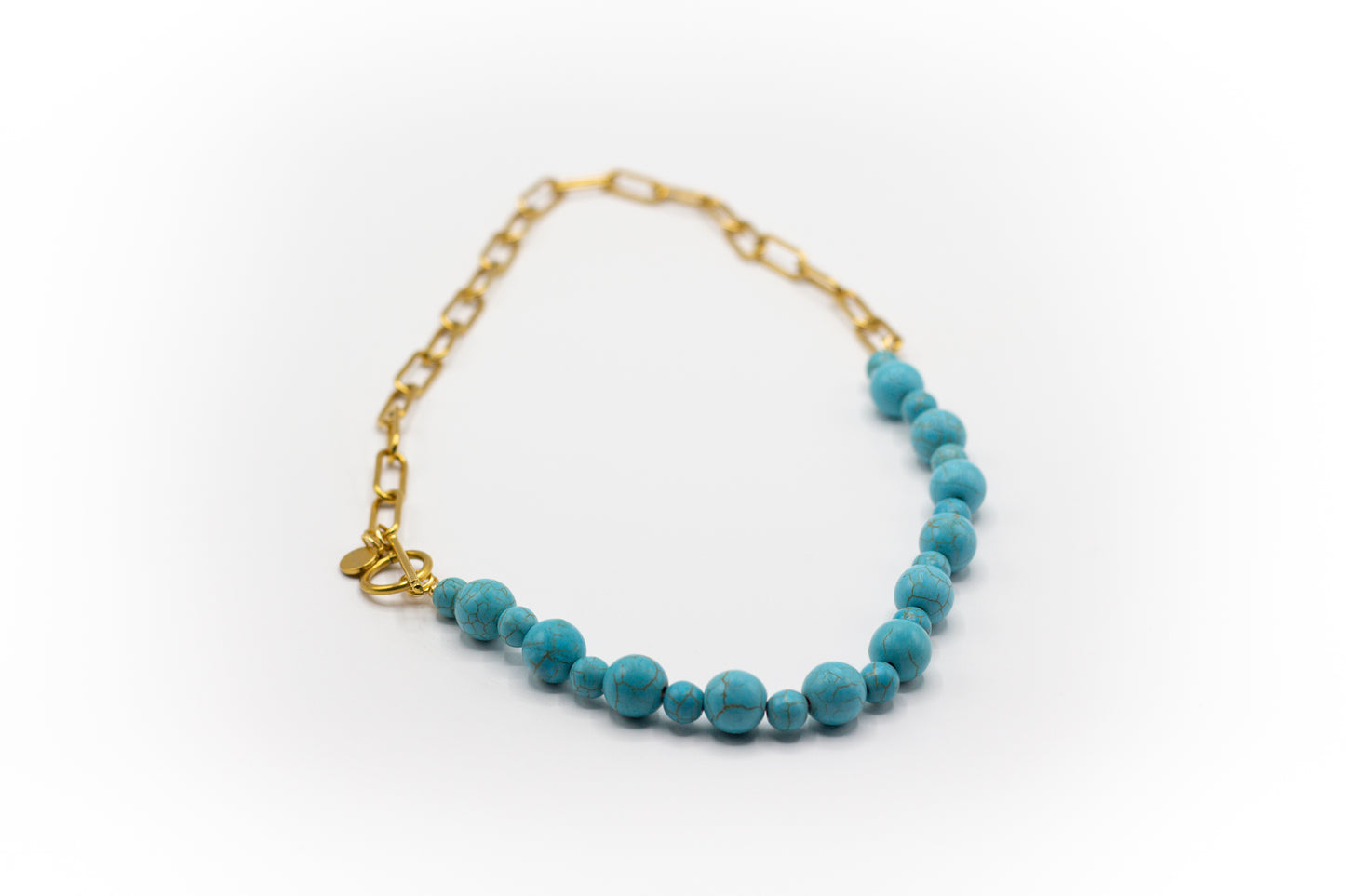 Kurze Halskette aus Edelstahl und natürlichem Türkis