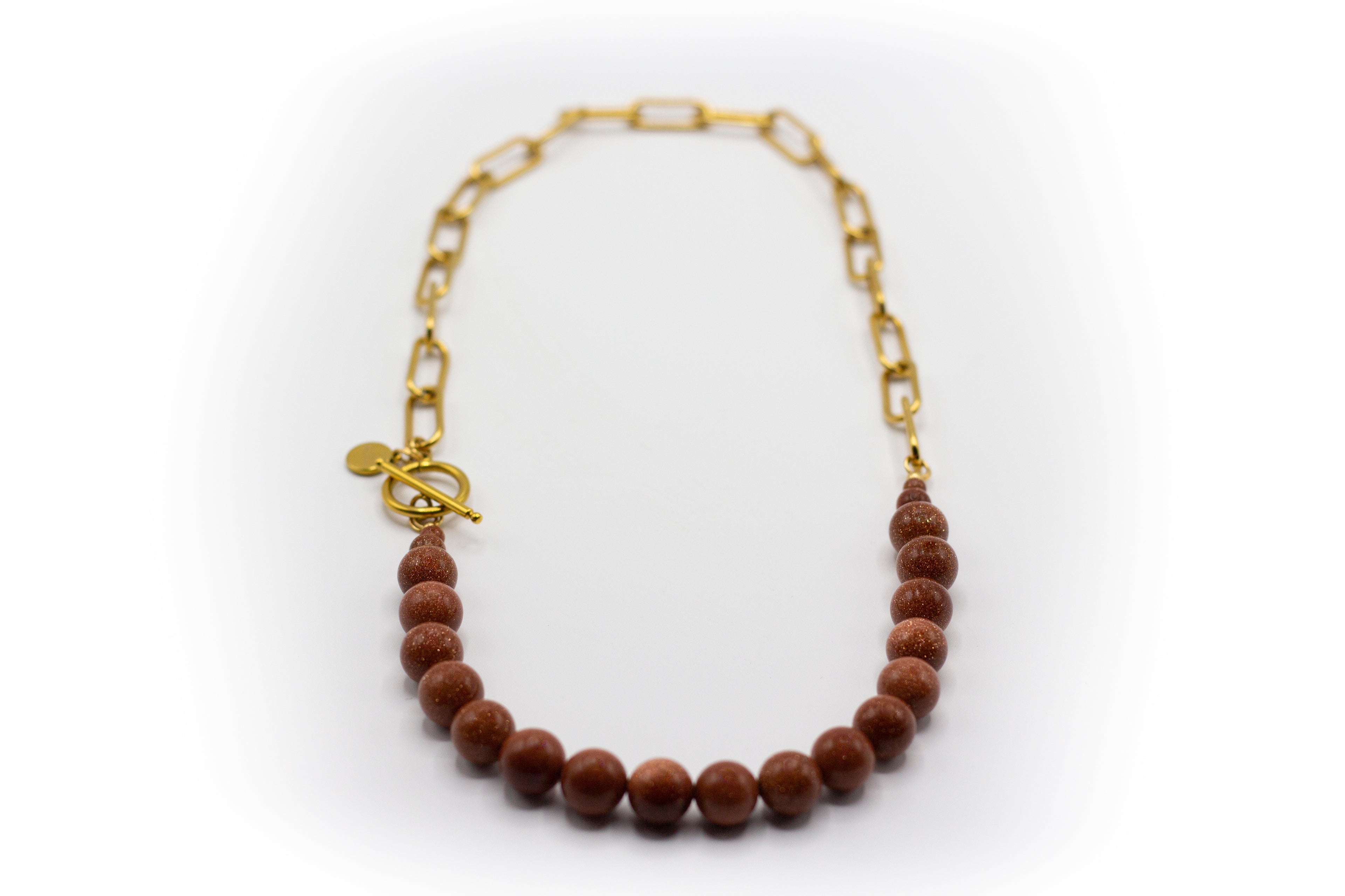 Collar Corto Acero Inoxidable Color Oro y Piedra Natural Aventurina