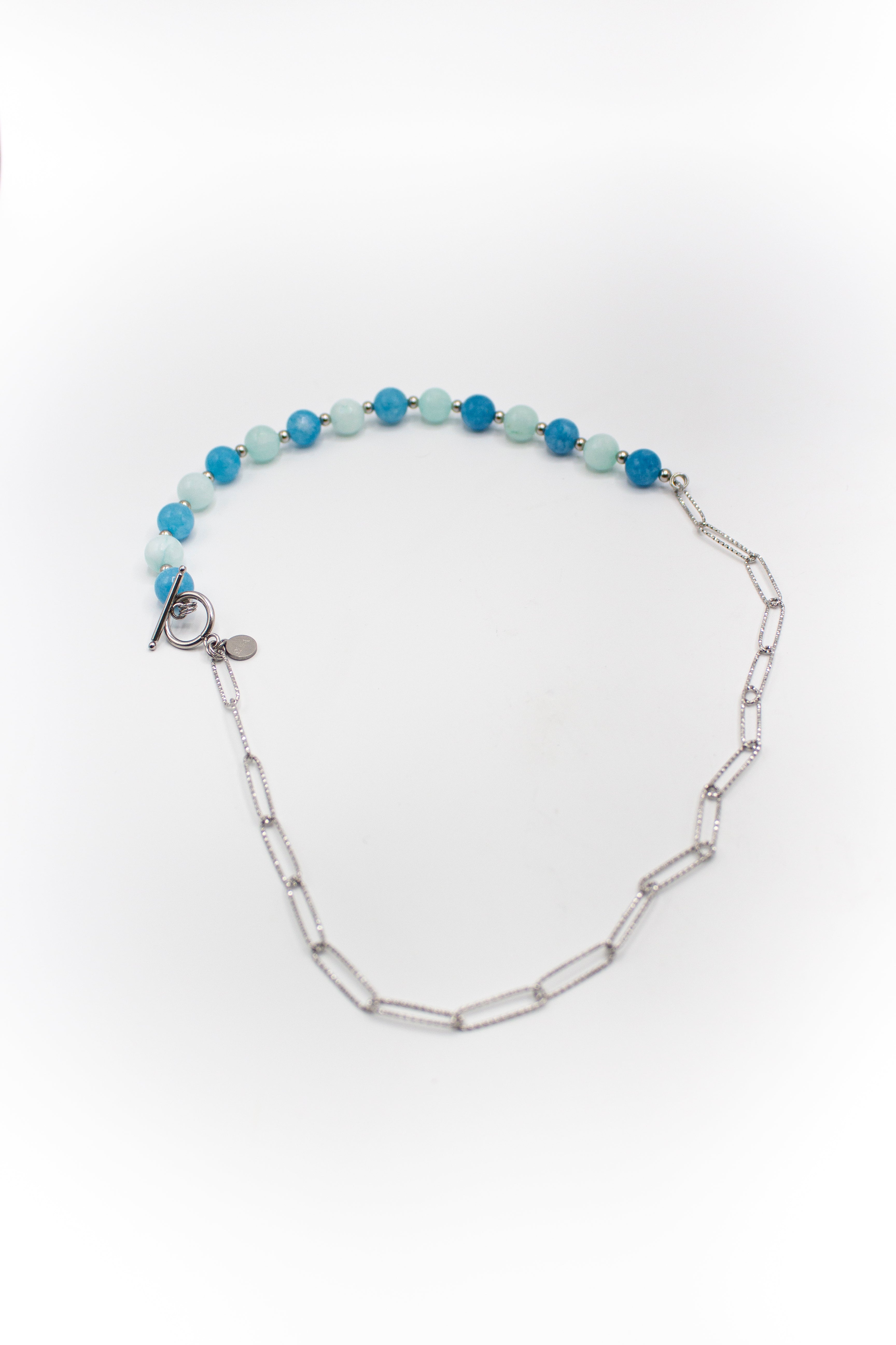 Mittlere silberfarbene Edelstahlkette mit natürlichem Jade- und Amazonitstein