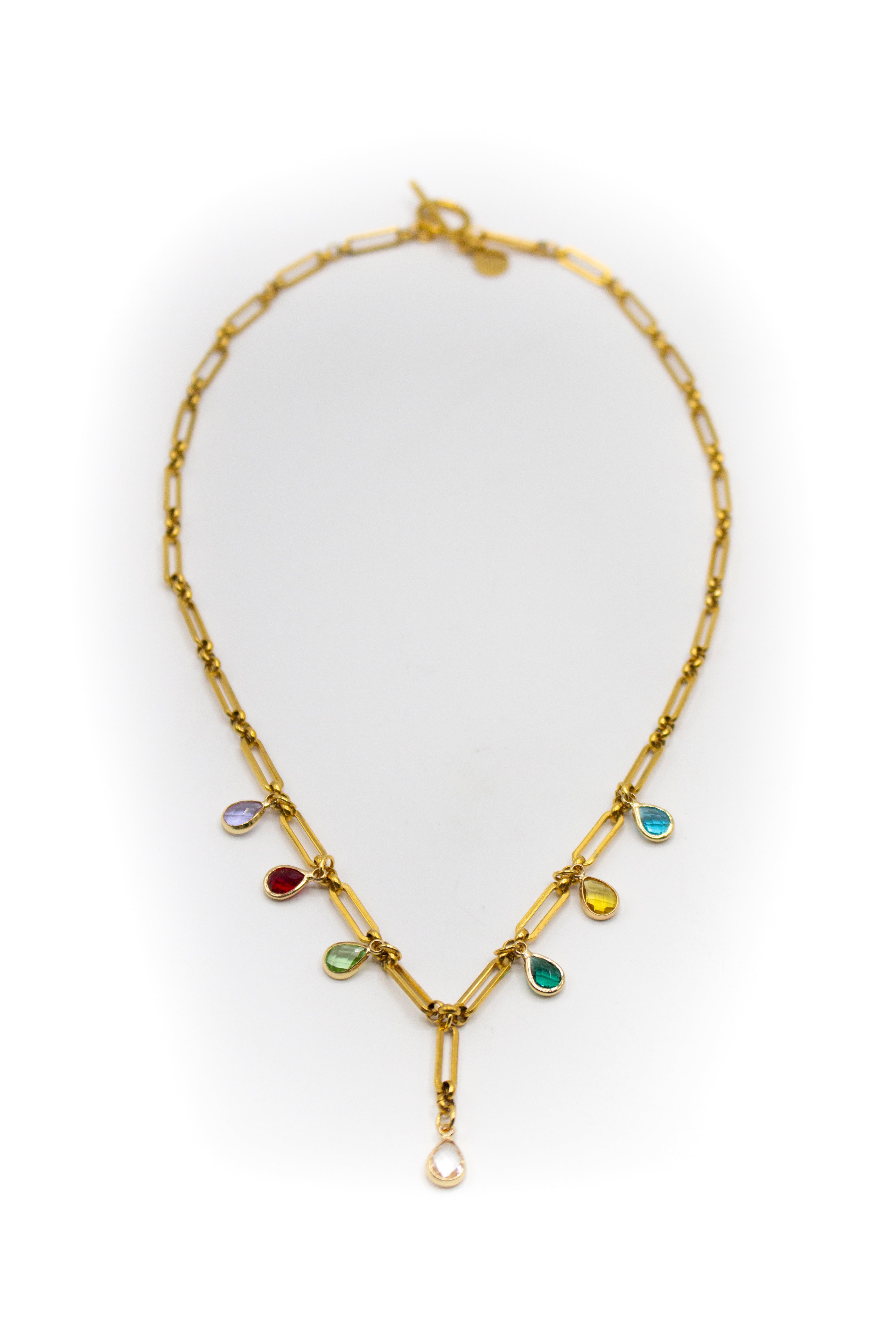 Collar Mediano Acero Inoxidable Color Oro y Cristales de Circonitas de Colores