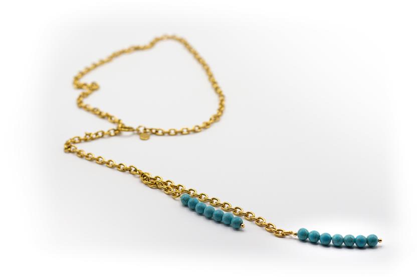 Collar Extra Largo Acero Inoxidable y Piedra Natural Turquesa