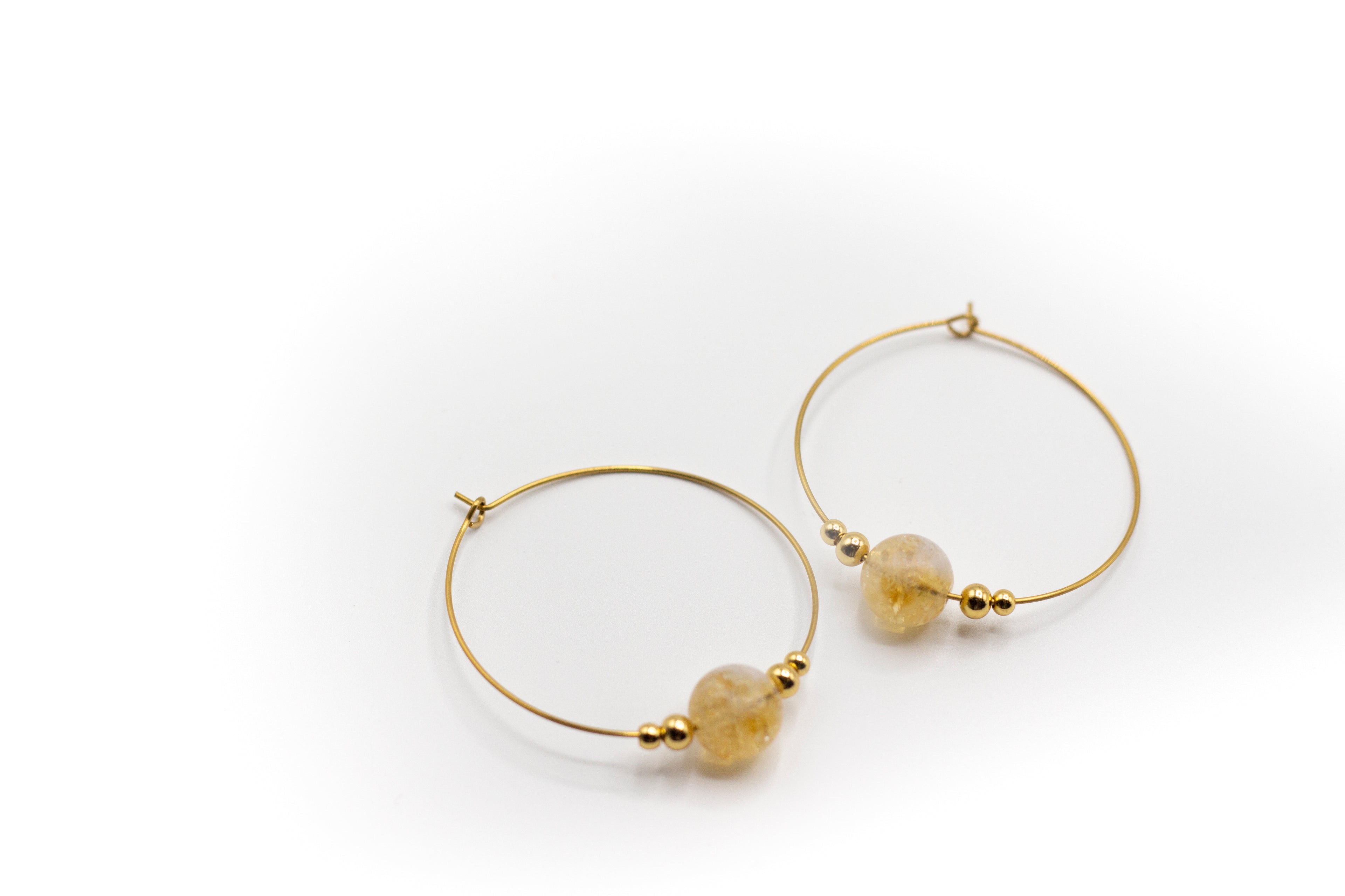 pendientes de aro Citríno y acero inoxidable color oro