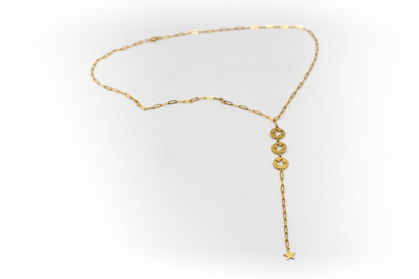 Extra lange goldfarbene Edelstahlkette mit Sternanhängern