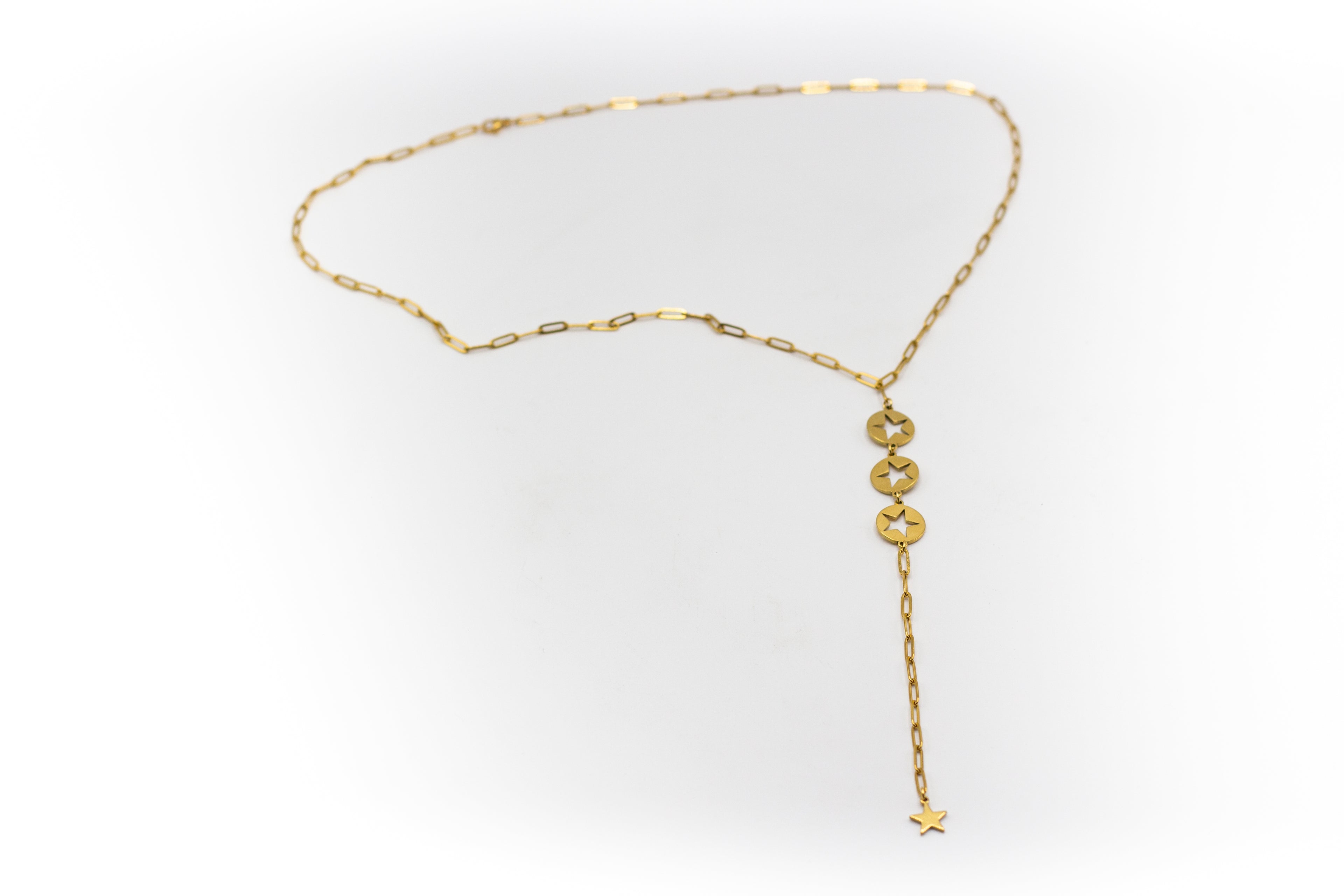 Cadena extra larga Acero Inoxidable Color Oro con Colgantes de Estrellas