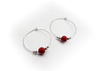 pendientes de aro coral rojo de imitación y acero inoxidable color plata
