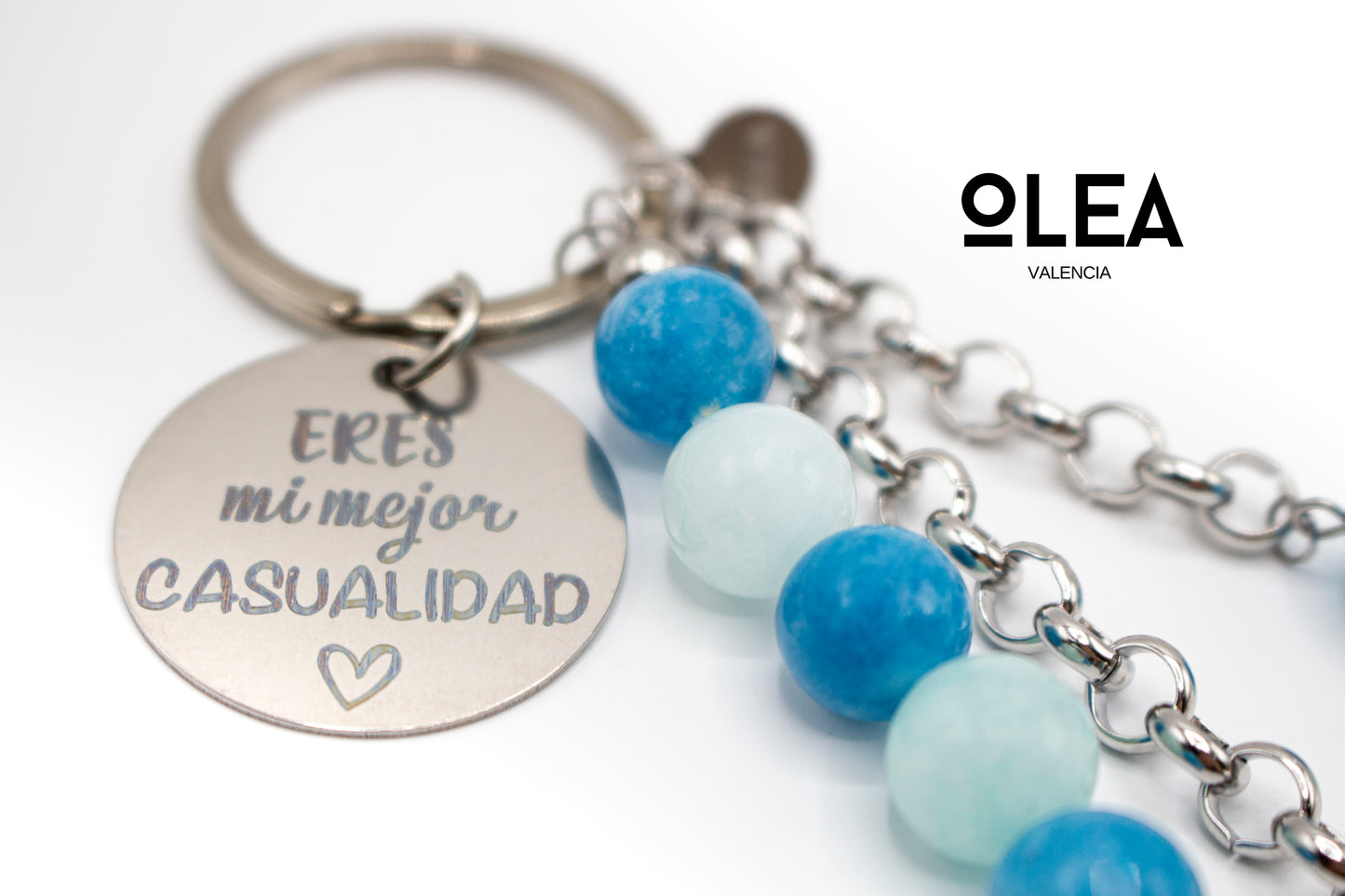 llavero de piedra natural jade y amazona con acero inoxidable color plata