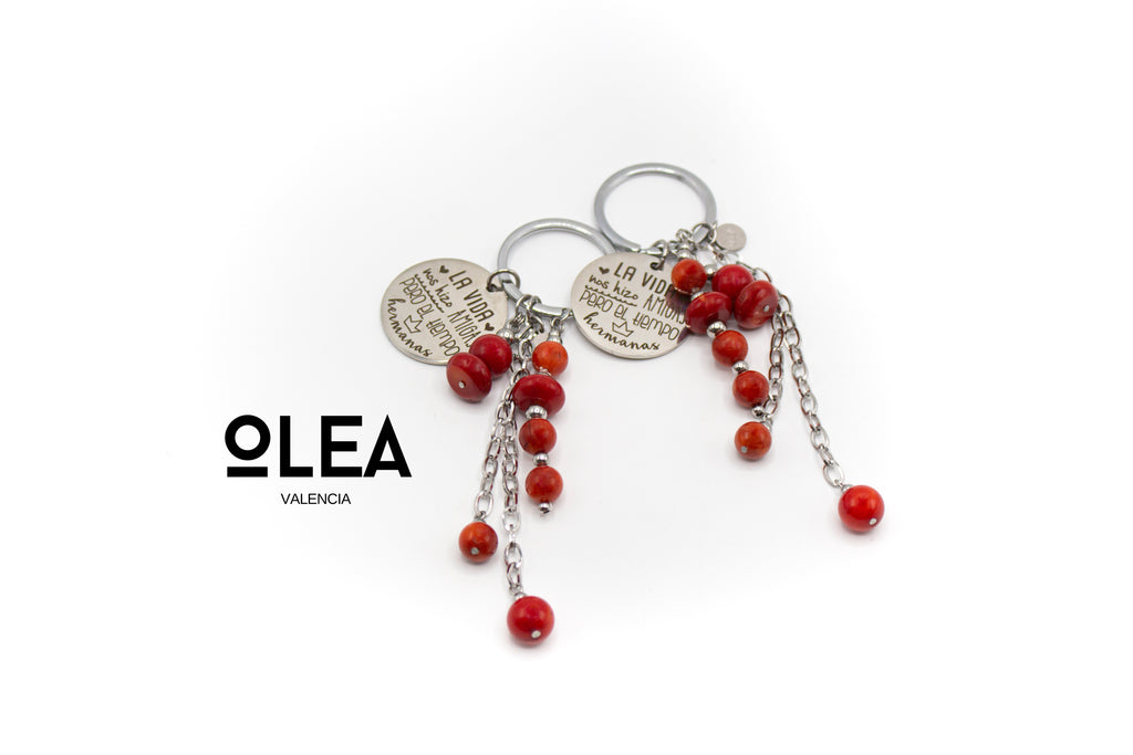 llavero de coral con acero inoxidable color plata