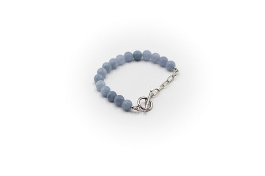 Bracelet en pierre naturelle Angelita et demi-chaîne en acier inoxydable couleur argent