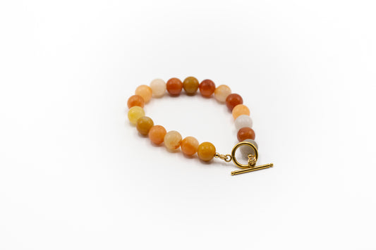 pulsera piedra natural ágata naranja y cierre de acero inoxidable color oro