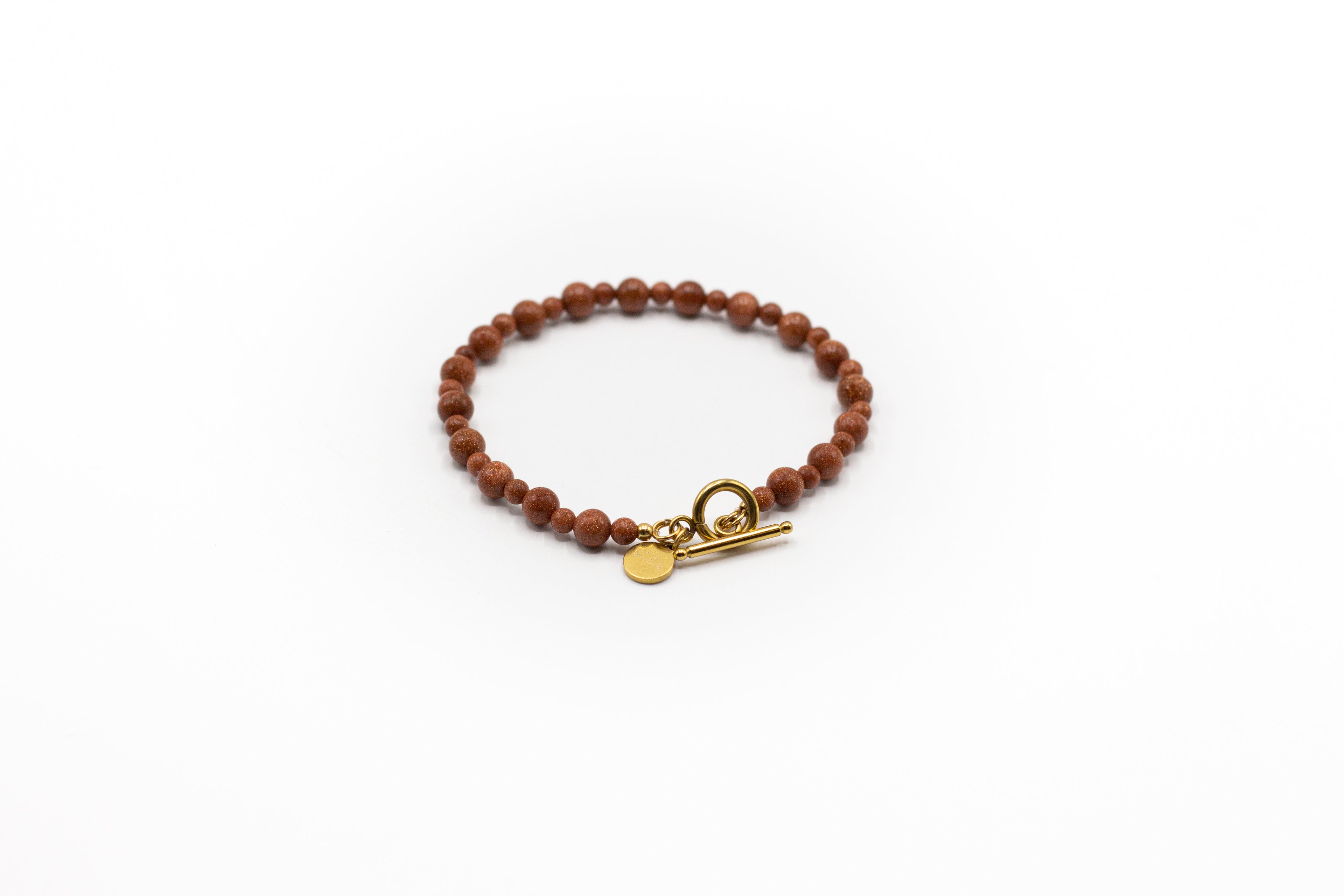 pulsera piedra natural aventurina (bolas pequeñas) y cierre de acero inoxidable color oro