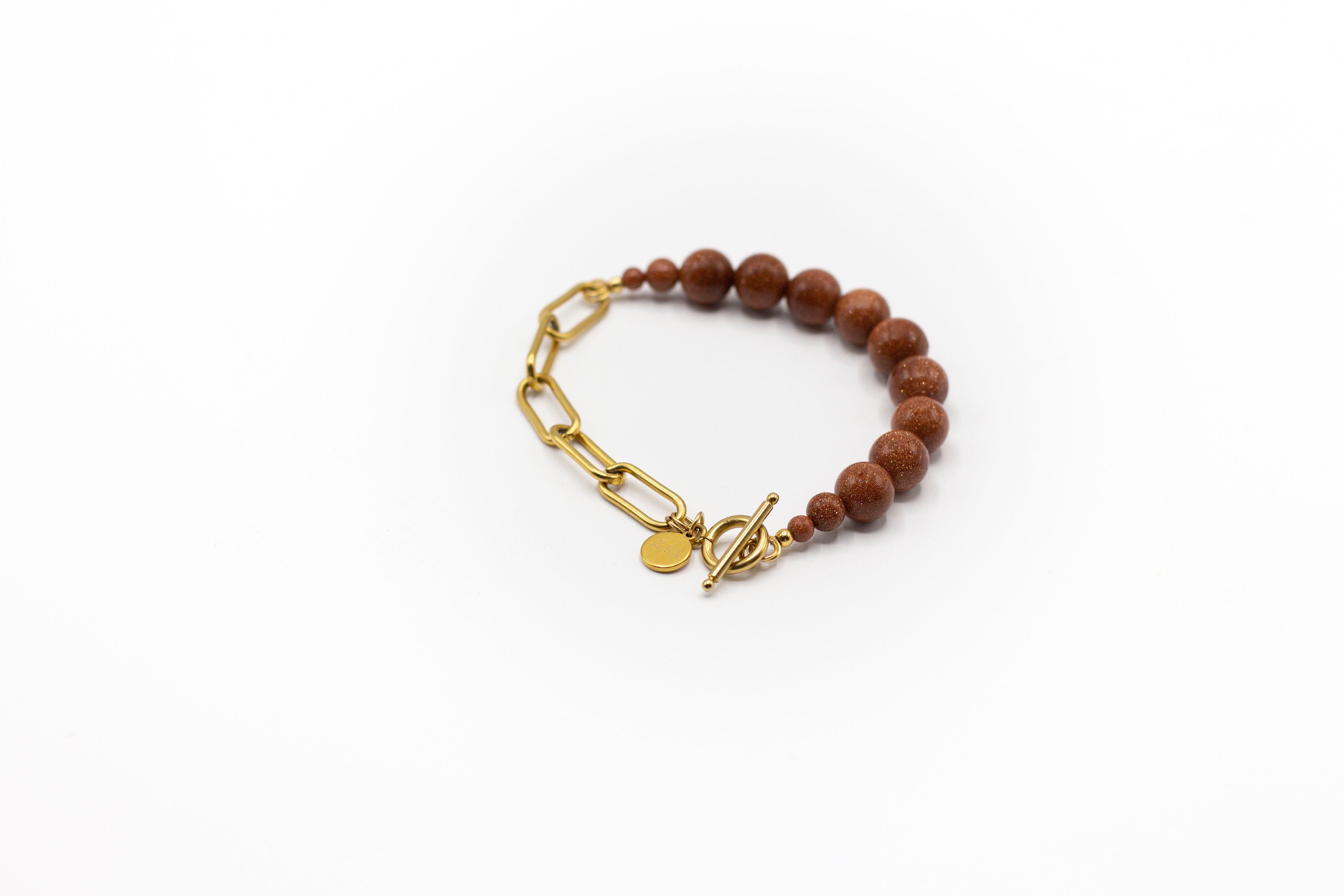 pulsera de piedra natural aventurina y mitad cadena de acero inoxidable color oro