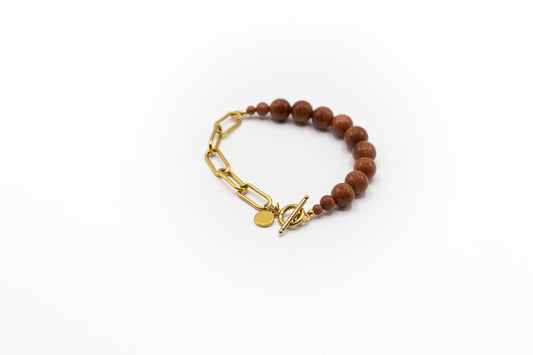 Bracelet en pierre d'aventurine naturelle et demi-chaîne en acier inoxydable couleur or