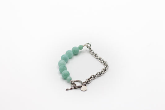 Bracelet en pierre de jade naturelle et demi-chaîne en acier inoxydable couleur argent