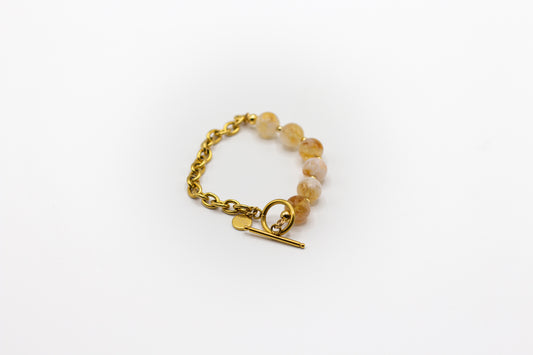 Bracelet en pierre de citrine naturelle et demi-chaîne en acier inoxydable couleur or
