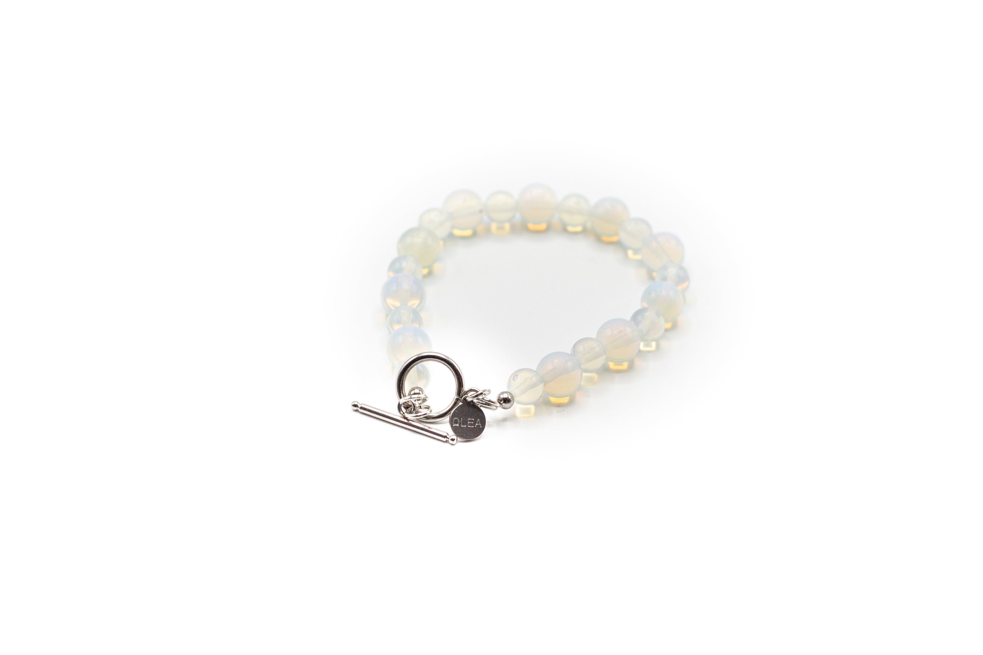 pulsera piedra natural ópalo y acero inoxidable color plata